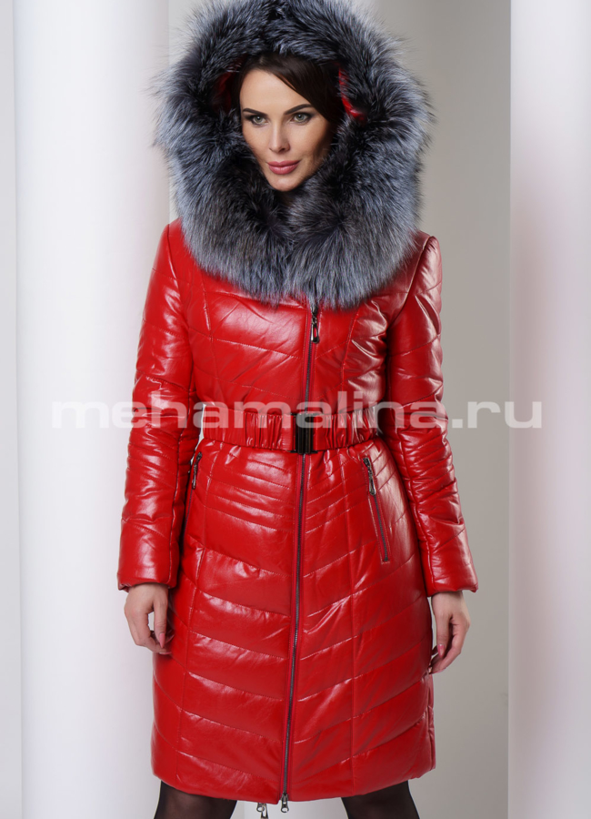 Кожаный пуховик эко модель № 85040 универмаг малина