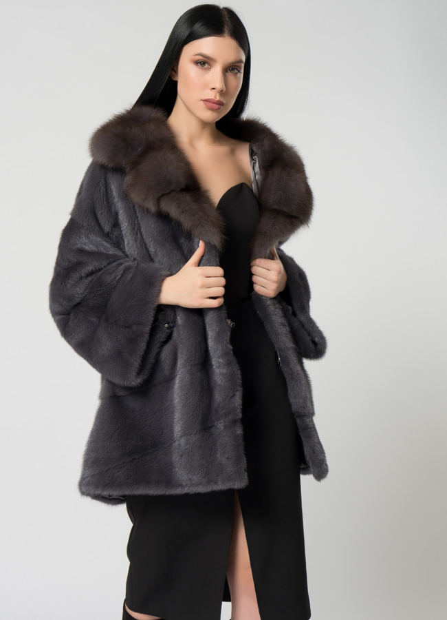 Короткая шуба из норки с английский воротником модель № 1504 универмаг малина