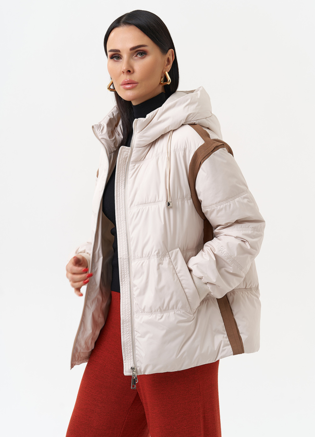 Женская утепленная куртка с капюшоном модель № 29944 меха малина