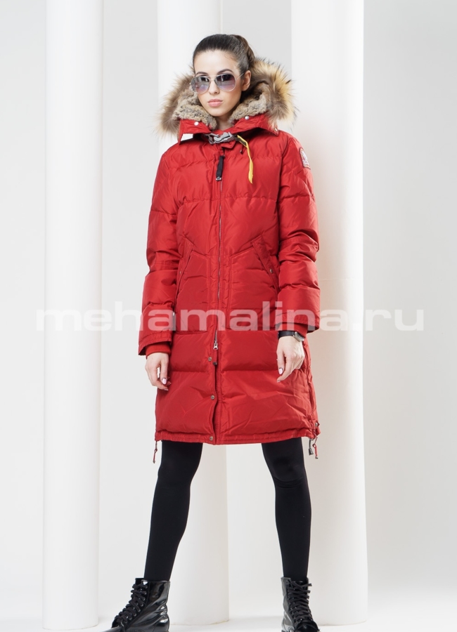 Пуховик красного цвета с капюшоном модель № П-50 универмаг малина