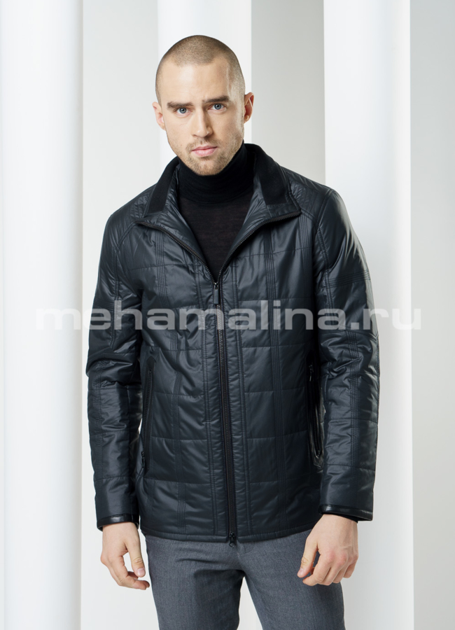 Мужская куртка с кожаной отделкой модель № KP-102 меха малина Мужская куртка с кожаной отделкой модель № KP-102 меха малина