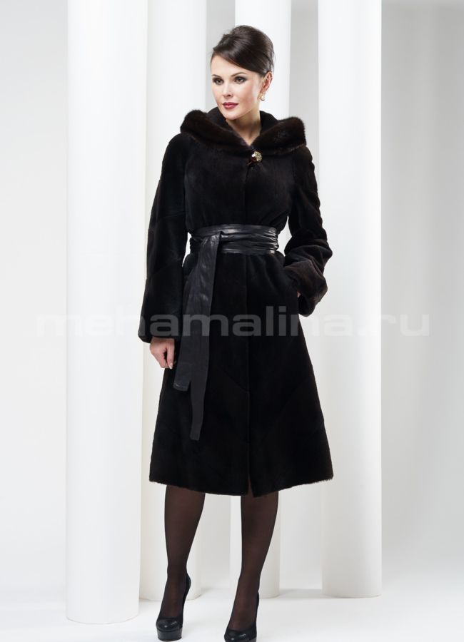 Шуба нутрия стриженная.  модель № S-137 меха малина