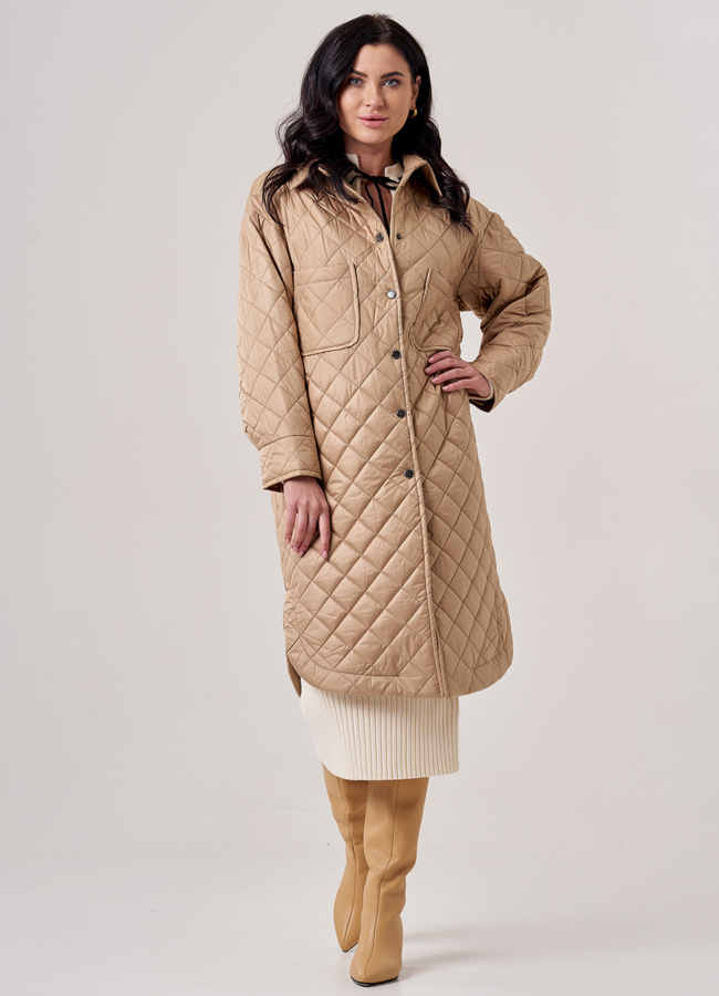 Пальто-рубашка бежевого цвета модель № 37 универмаг малина