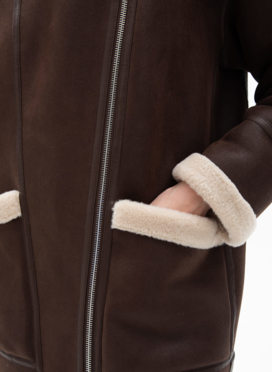 Женская удлиненная дубленка из эко кожи