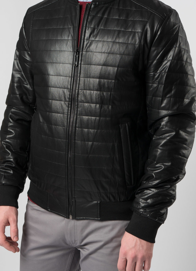 Бомбер из эко кожи черного цвета модель № 715 универмаг малина