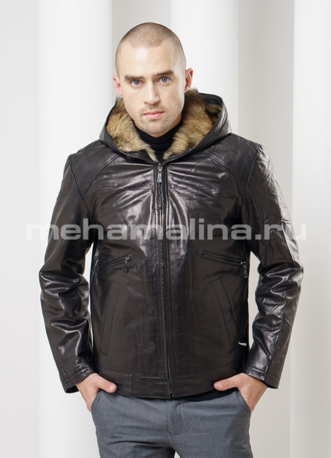 Дубленка с капюшоном модель № DM-100 меха малина