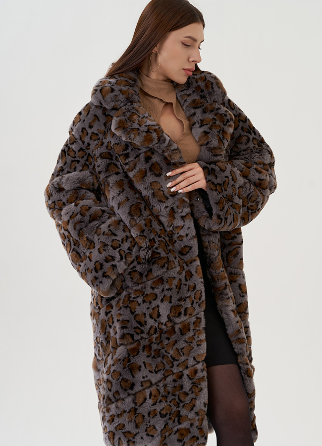 Шуба из кролика с экзотическим принтом модель № 81497 универмаг малина