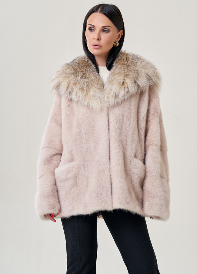 Шуба оверсайз с капюшоном из рыси модель № 78731 универмаг малина