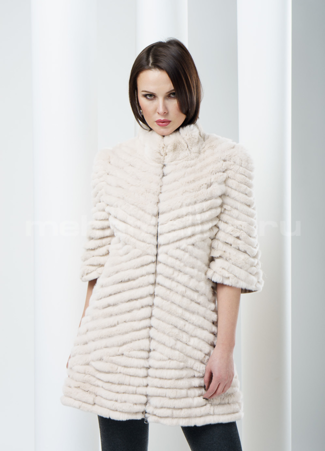 Жакет Rex удлиненный, цвет пудра модель № S-204 меха малина