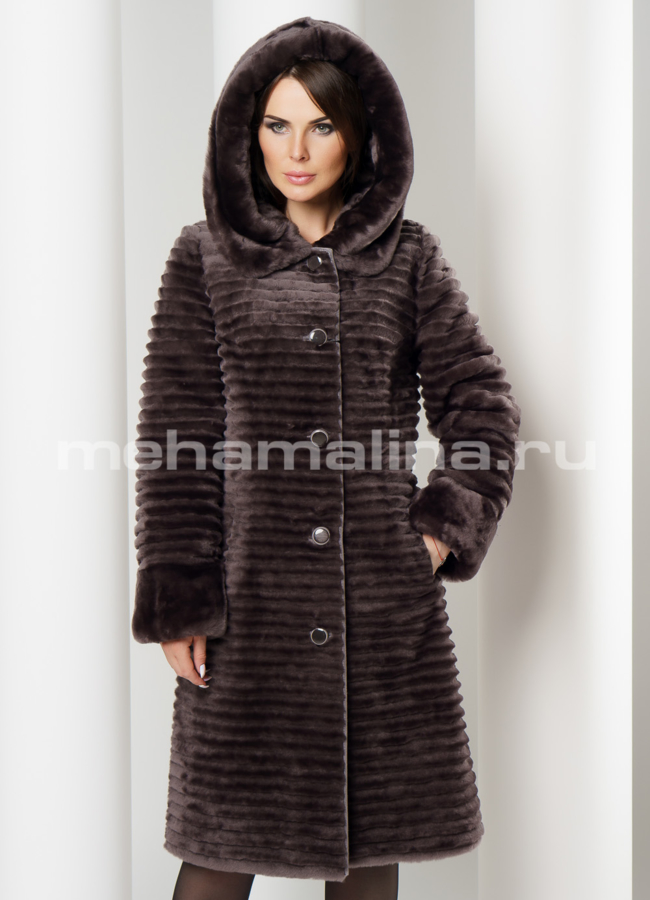 Шуба с капюшоном модель № S-620 меха малина