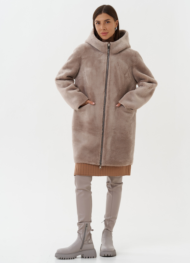 Двухсторонняя экодубленка с капюшоном модель № 27766 универмаг малина