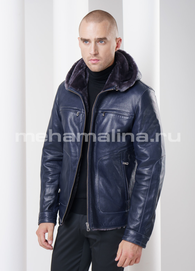 Дубленка с капюшоном, цвет синий модель № DM-74 универмаг малина