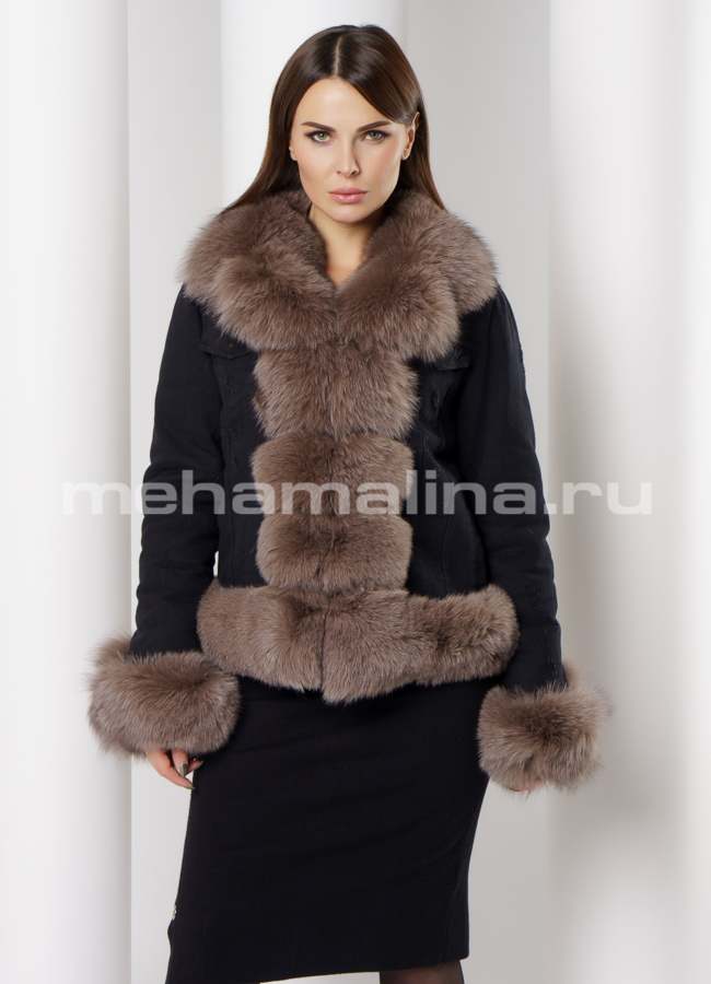 Парка джинсовая модель № П-298 меха малина