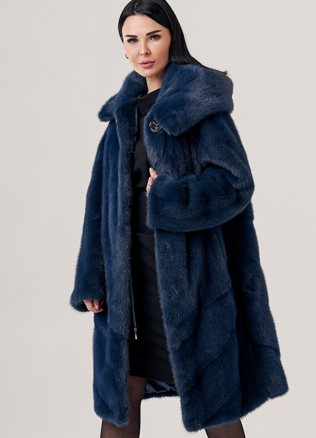 Женская норковая шуба с капюшоном  модель № 23784 универмаг малина