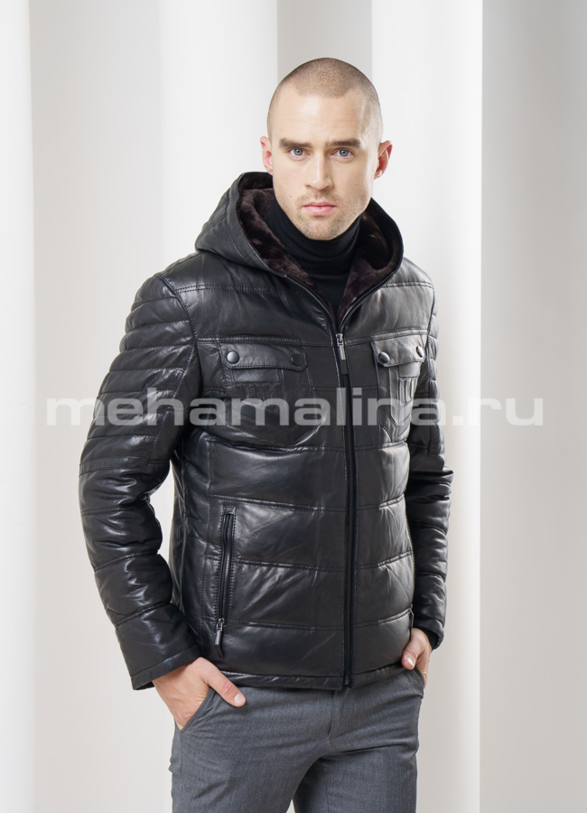 фото Кожаный пуховик модель № ПМ-54