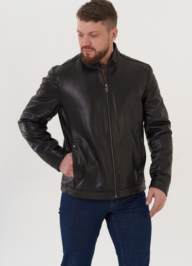 фото Куртка из натуральной кожи черного цвета модель № 26921