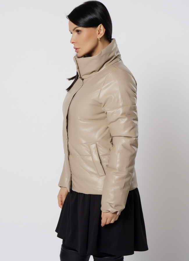 Утепленная куртка из эко кожи с воротником стойкой модель № 21716 универмаг малина