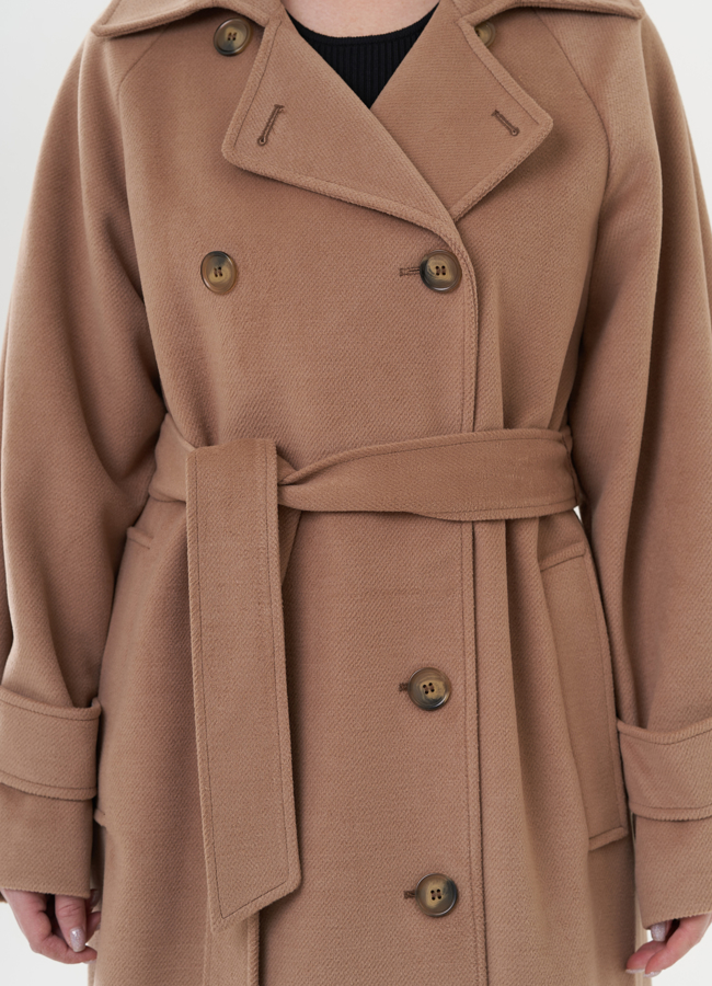 Женское пальто в цвете кэмел модель № 26423 в кредит