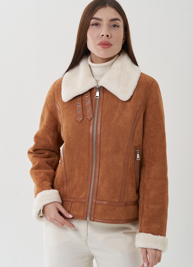 фото Женская дубленка из эко замши  модель № 25355