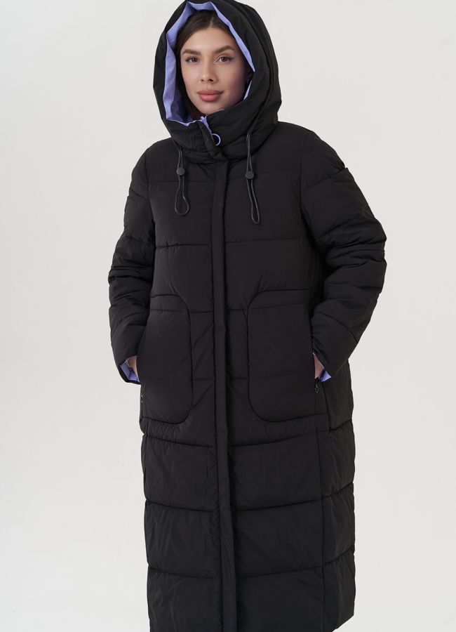 Женский двусторонний пуховик с капюшоном  модель № 25386 в рассрочку