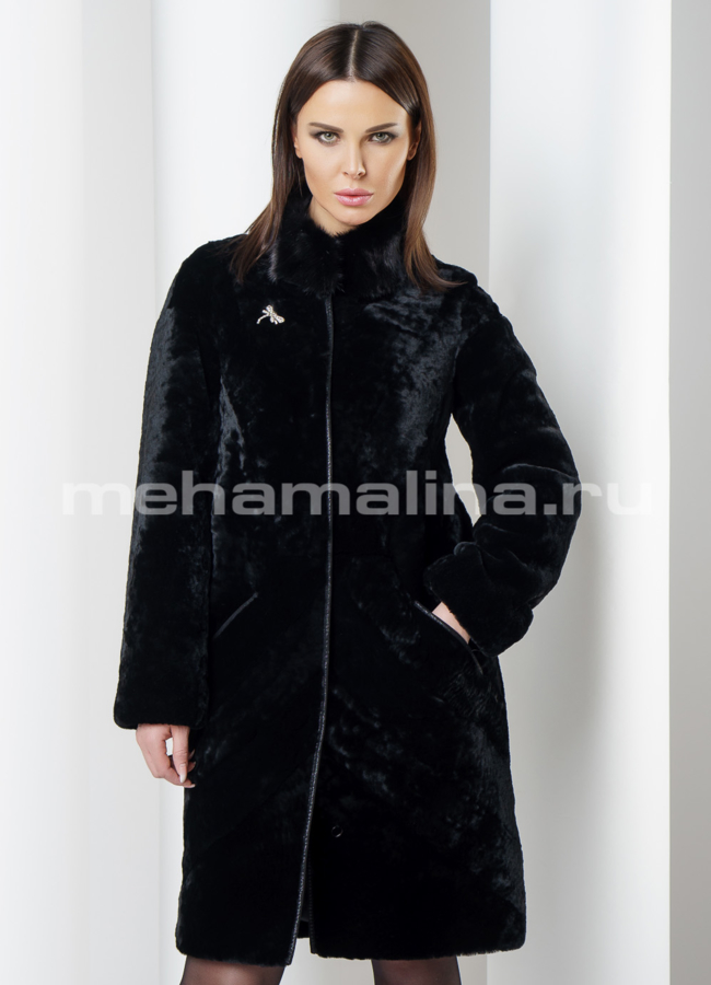 Шуба мутон модель № S-564 меха малина