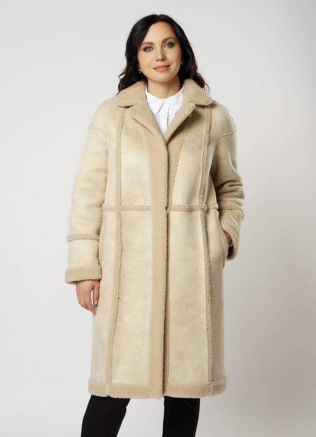 Шуба двусторонняя из эко меха  модель № 49 меха малина