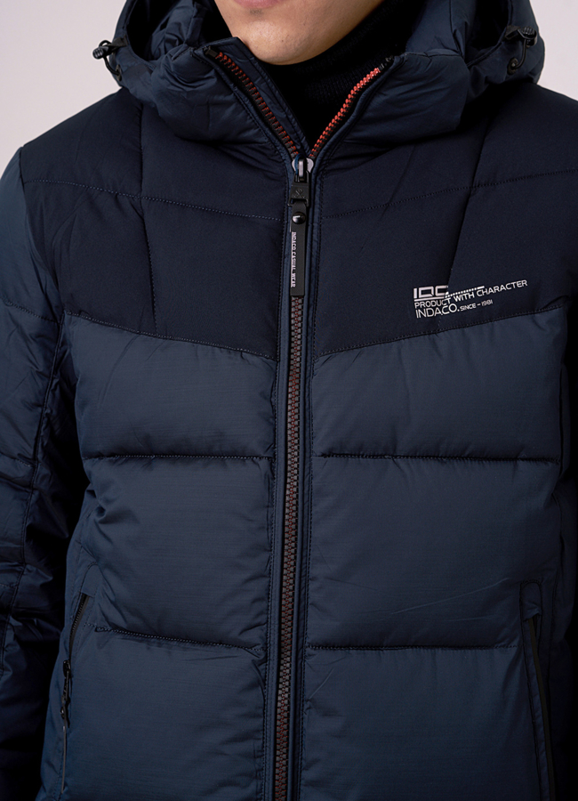 Куртка синего цвета на молнии с капюшоном модель № 925 в рассрочку