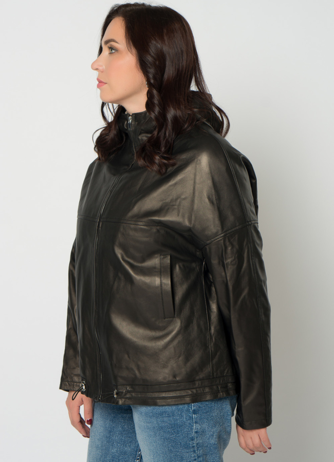 Куртка из натуральной кожи с капюшоном модель № 21667 в кредит