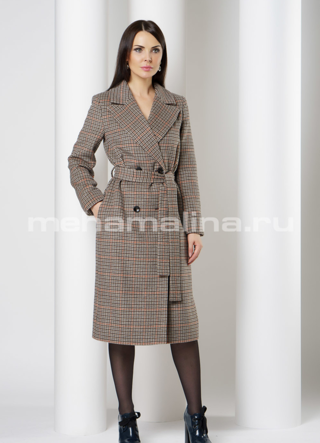 Пальто в клетку с английским воротником модель № 443 в рассрочку