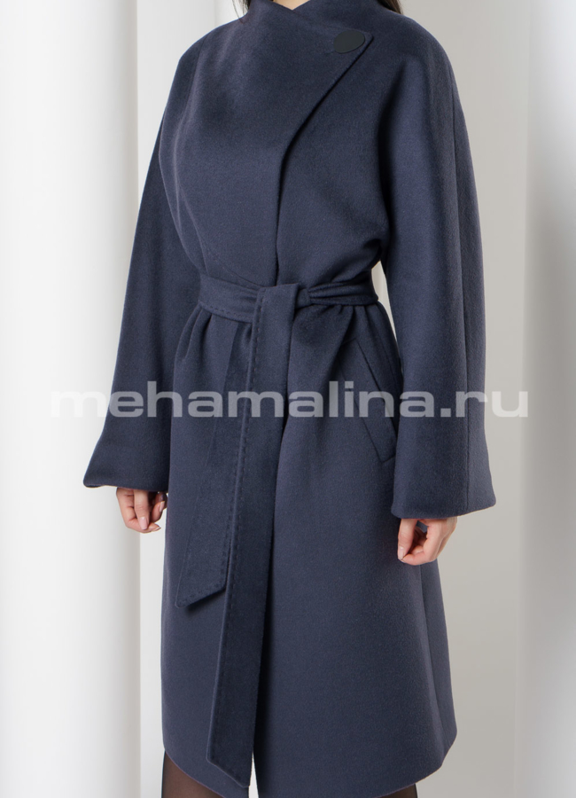 фото Пальто на поясе со стойкой цвет графит модель № 463