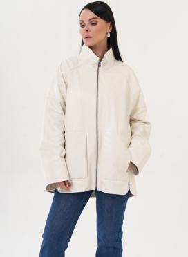 Удлиненная куртка из натуральной кожи белого цвета Удлиненная куртка из натуральной кожи белого цвета