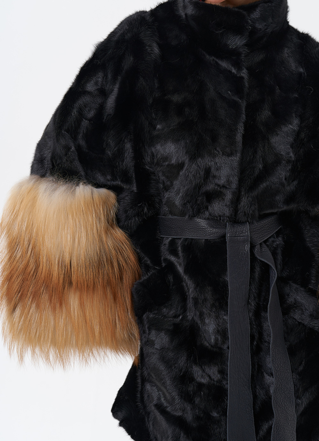 Норковая шуба с лисой модель № 29217 в рассрочку