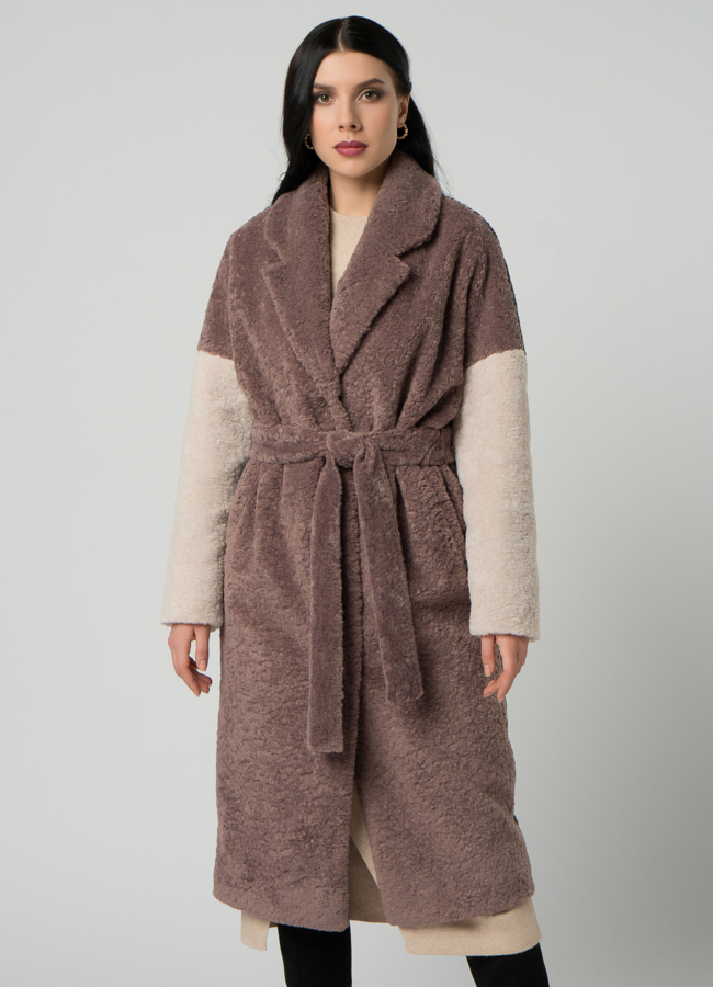 Пальто из эко меха с английским воротником модель № 21906 меха малина