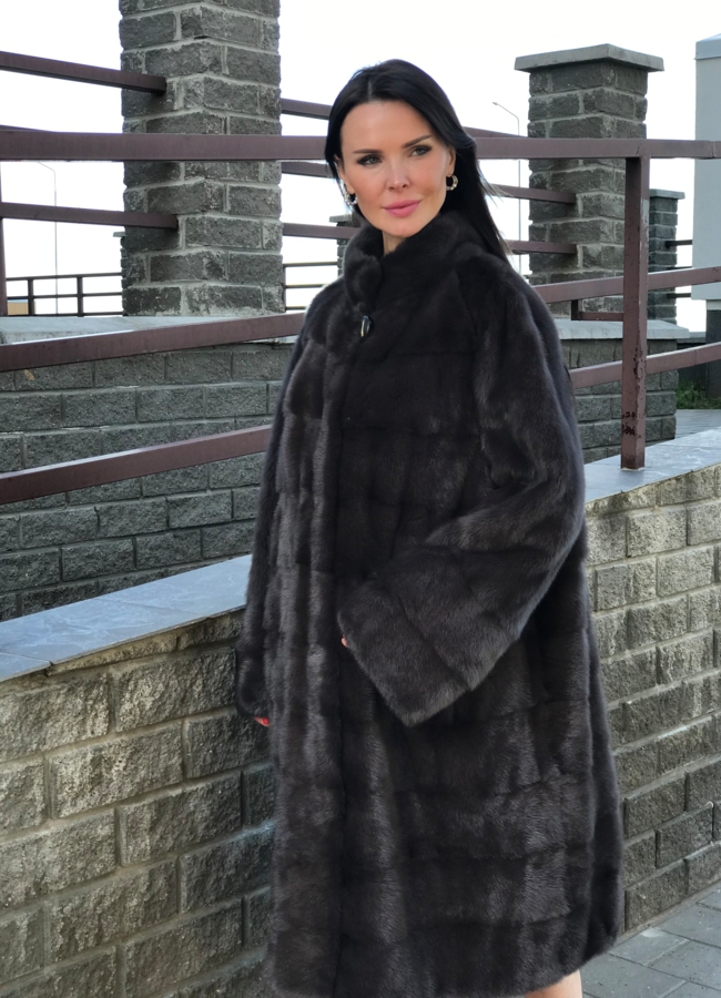 фото Норковая шуба в цвете капучино модель № 8010