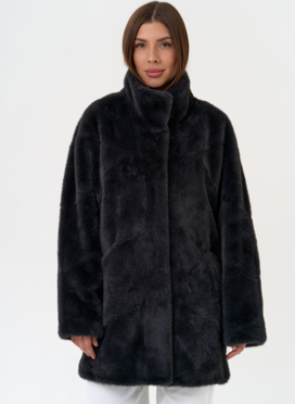 Женская шуба из эко меха с воротником стойкой