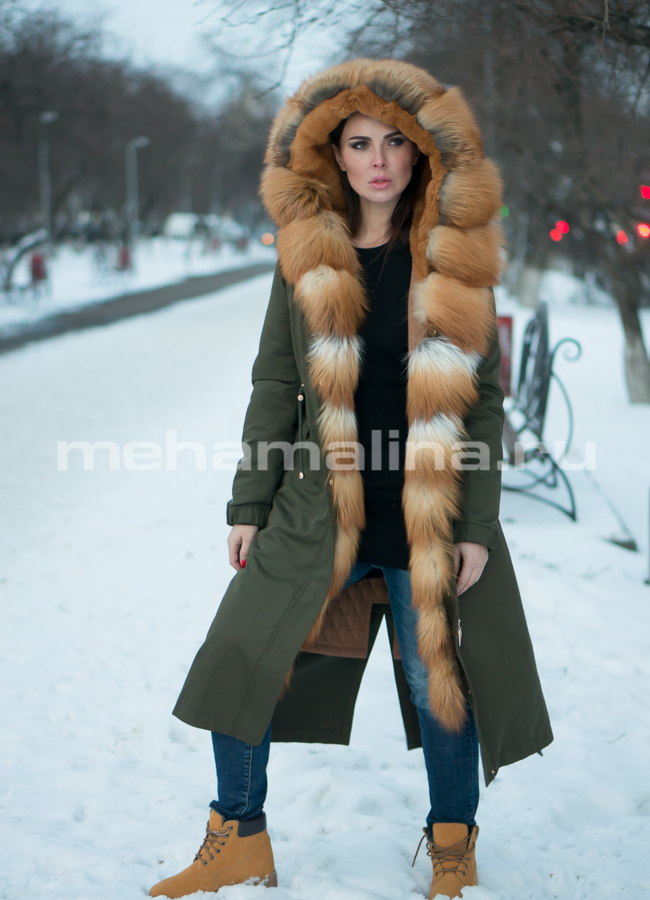 Меховая парка модель № П-315 меха малина
