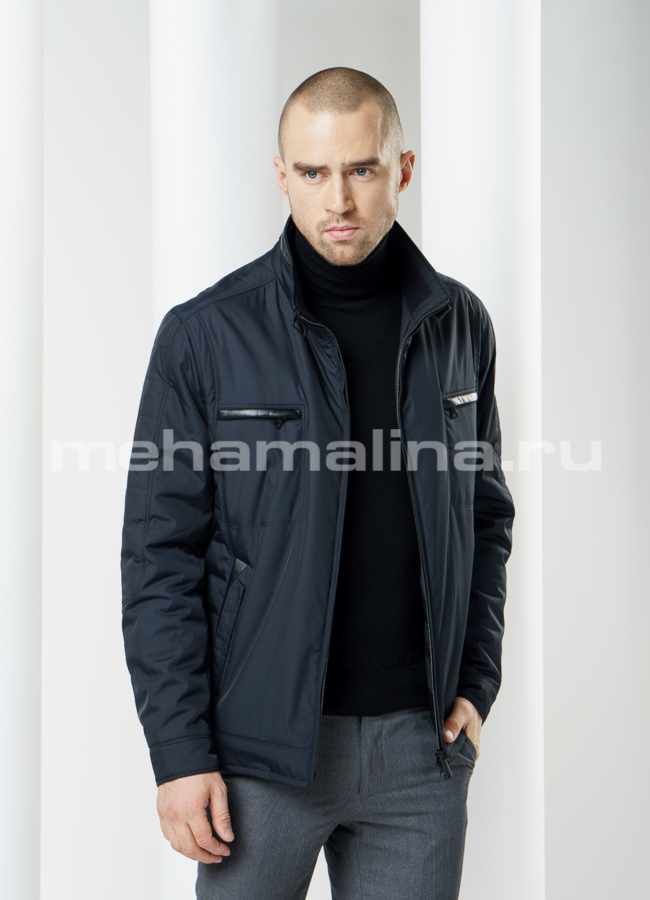 Синяя куртка на молнии, воротник стойка модель № KP-105 в рассрочку