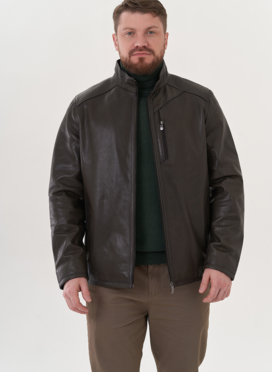Мужская куртка из натуральной кожи в цвете хаки