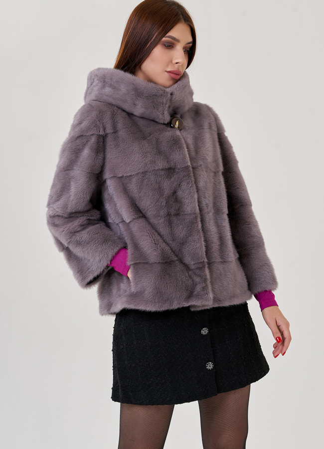 Норковая шуба с капюшоном  модель № 23324 универмаг малина