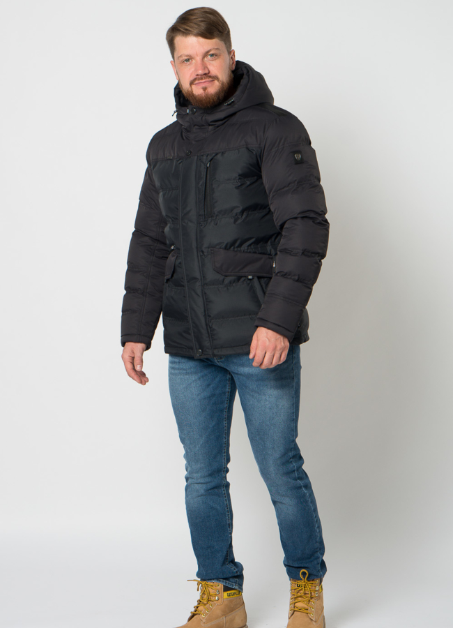 фото Пуховик мужской в черном цвете с капюшоном модель № 21710