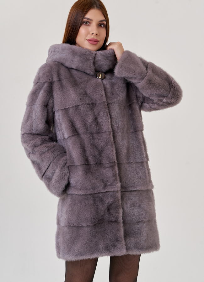 Норковая шуба с капюшоном  модель № 23324 универмаг малина