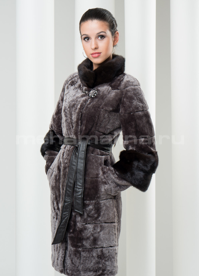 Шуба астраган с норкой модель № S-112 меха малина