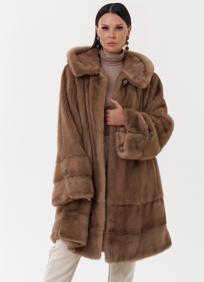 Шуба из скандинавской норки с капюшоном модель № 27595 универмаг малина