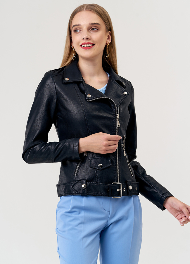 Женская черная косуха модель № 21200 меха малина