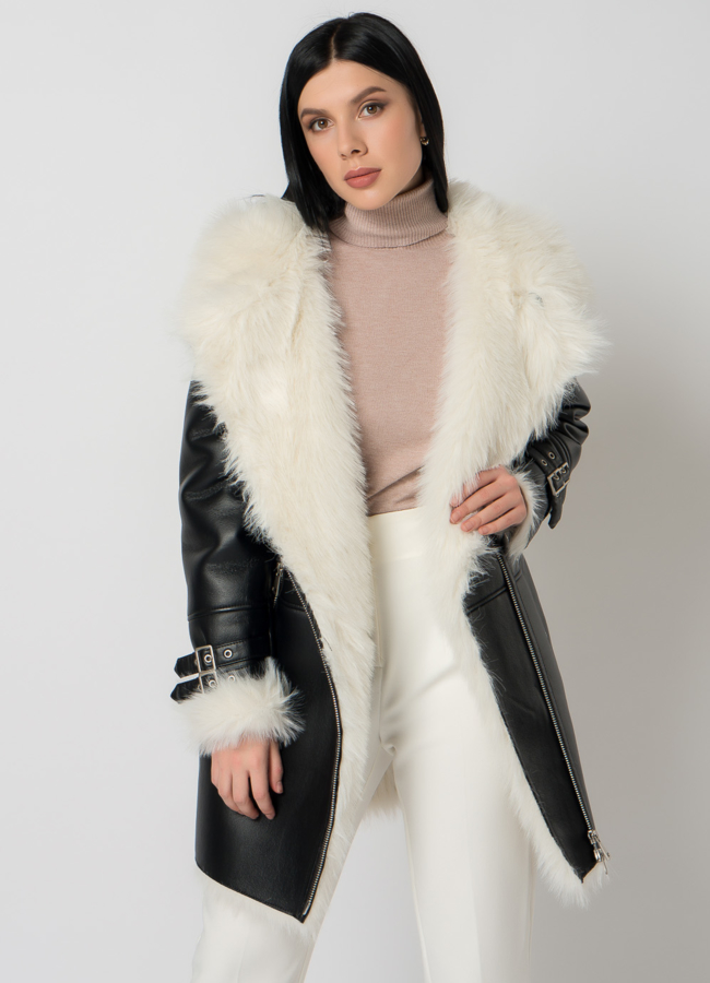 Дубленка из эко кожи с белым мехом модель № 2828-2 , 79315 универмаг малина