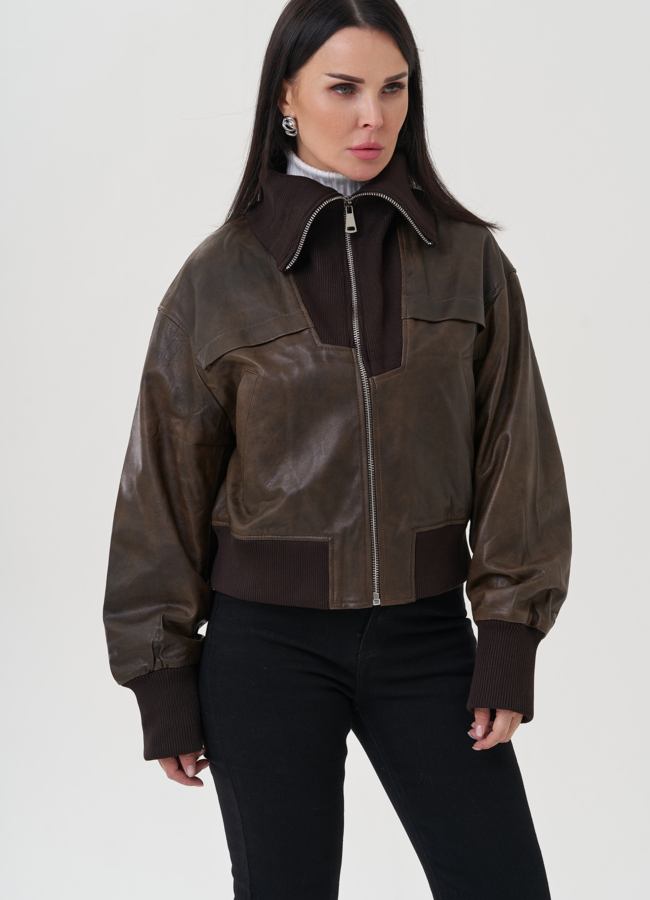 фото Куртка из натуральной кожи с трикотажным воротником модель № 25351