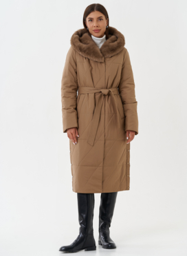 Пуховик с капюшоном из эко меха