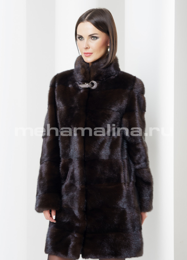 Шуба из норки, воротник стойка модель № S-433 меха малина