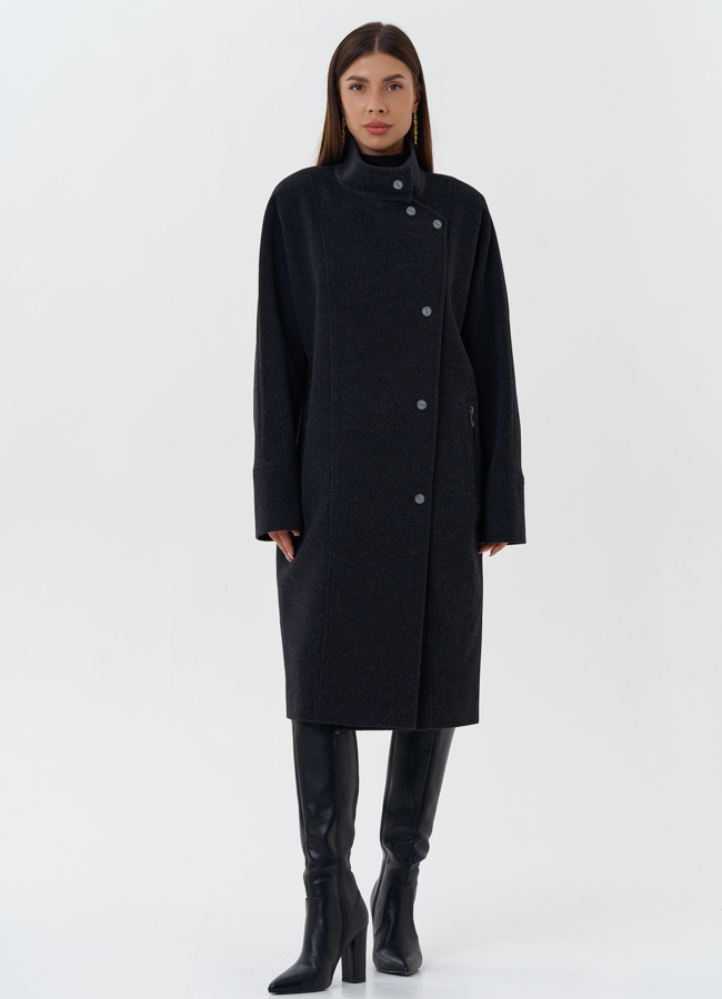 фото Женское пальто серого цвета модель № 27673