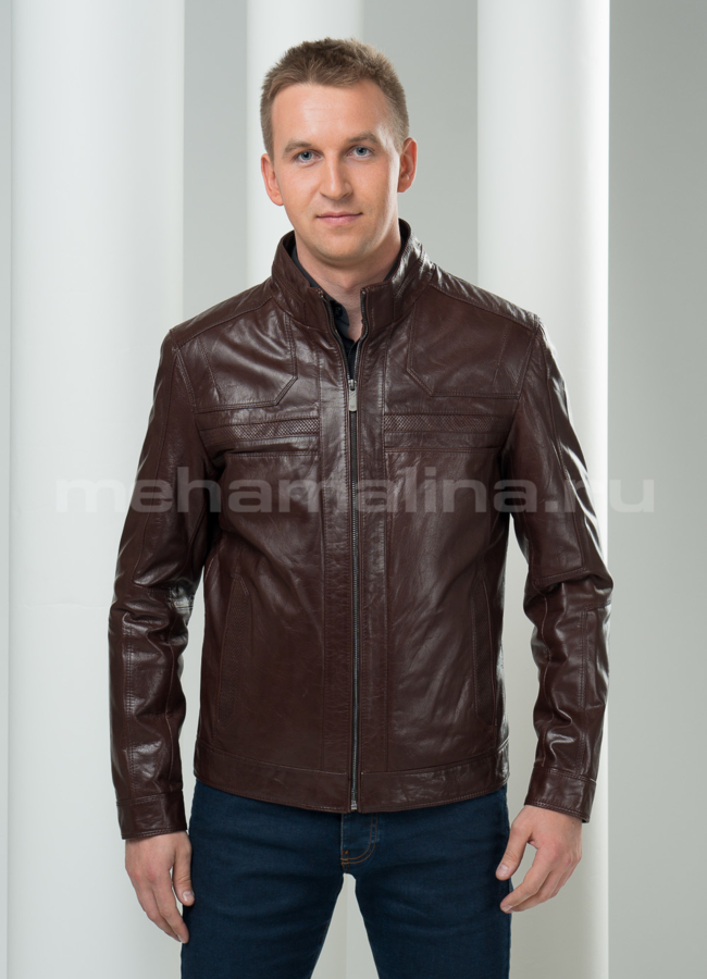 фото Кожаная куртка на молнии, цвет коричневый модель № KP-71